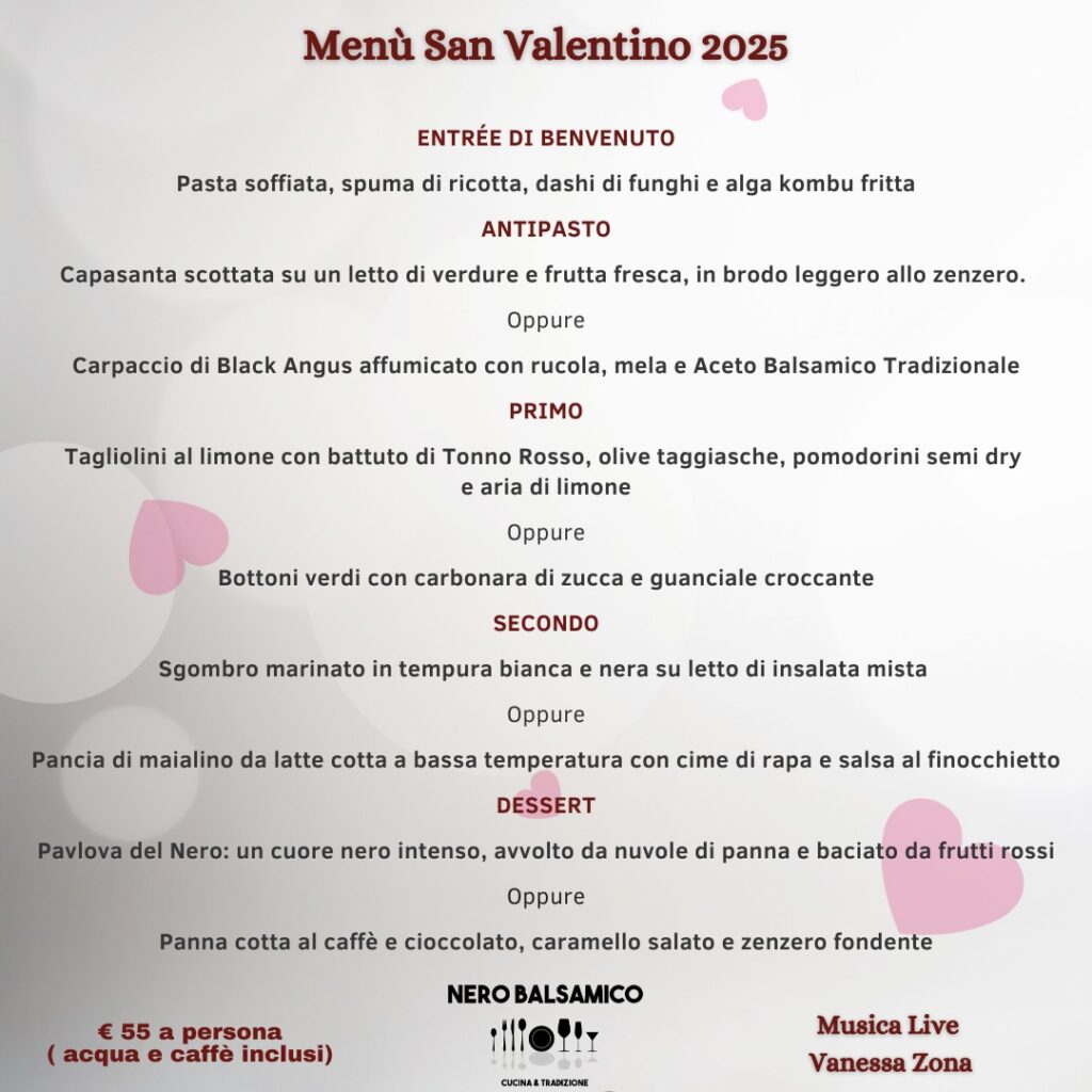 Menu San Valentino 14 febbraio 2025